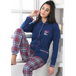 Pigiama donna Biancaluna D3012 caldo cotone blu scozzese