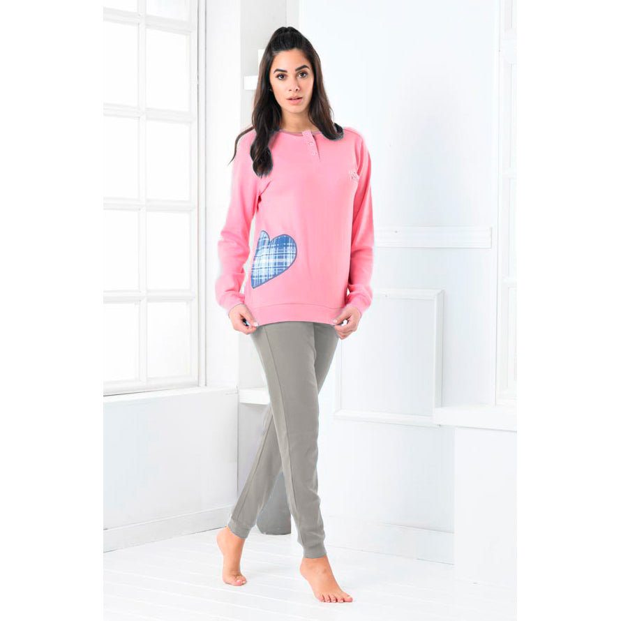 Pigiama donna Biancaluna D3016 caldo cotone rosa cuore