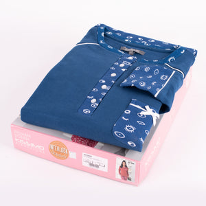 Pigiama donna caldo cotone Biancaluna D6006 blu occhi