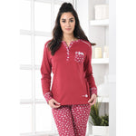 Pigiama donna caldo cotone Biancaluna D6006 bordeaux occhi