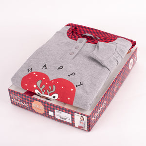 Pigiama donna caldo cotone Biancaluna D3081 renna a scacchi