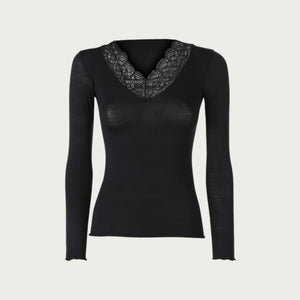 Maglia donna scollo a V con pizzo in cashmere Biancaluna Perla