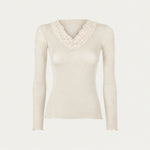 Maglia donna scollo a V con pizzo in cashmere Biancaluna Perla