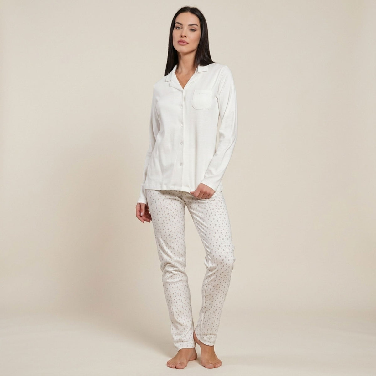Pigiama donna maglia aperta caldo cotone Biancaluna 26D20754