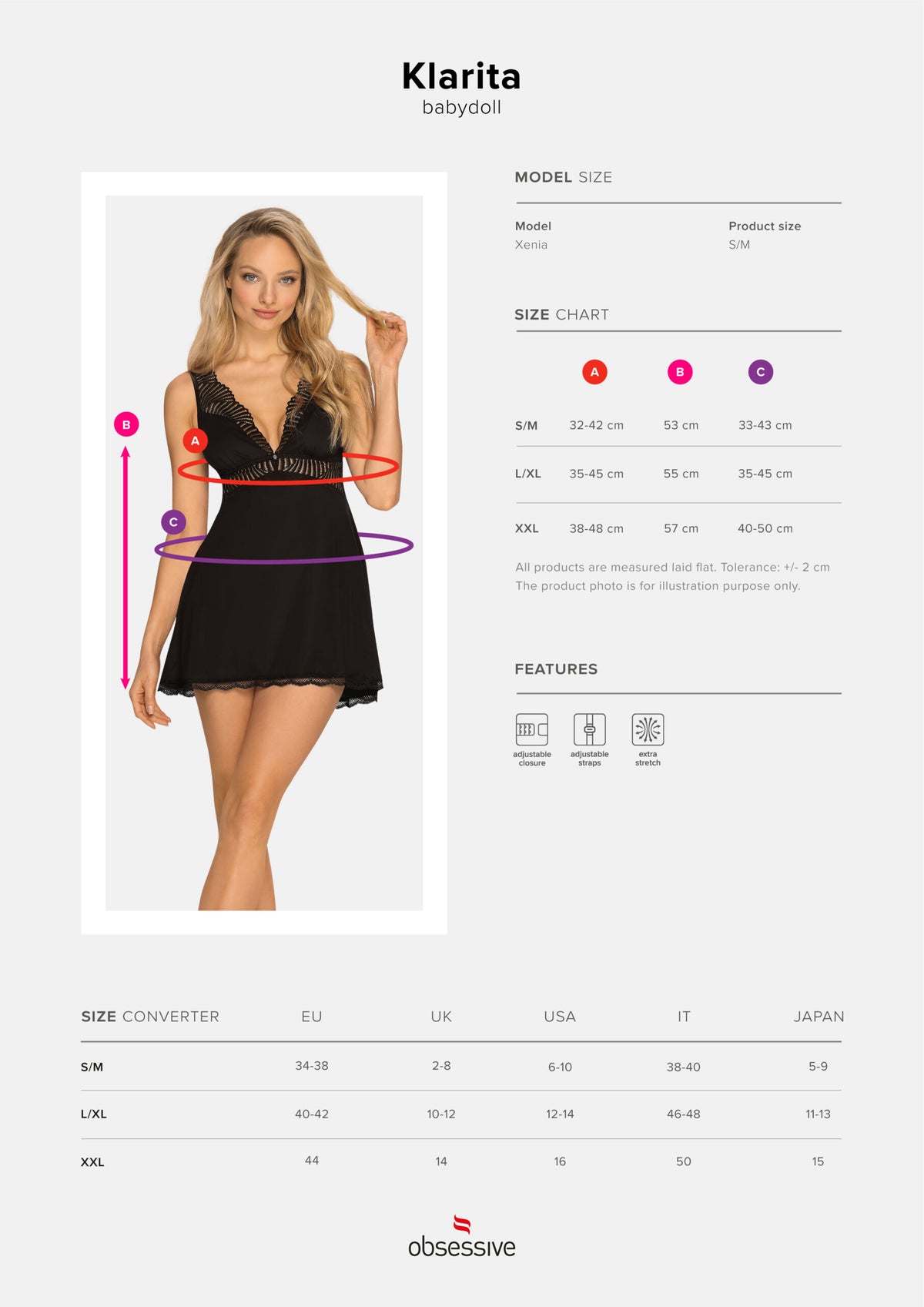 Set babydoll + perizoma Obsessive Klarita nero pizzo