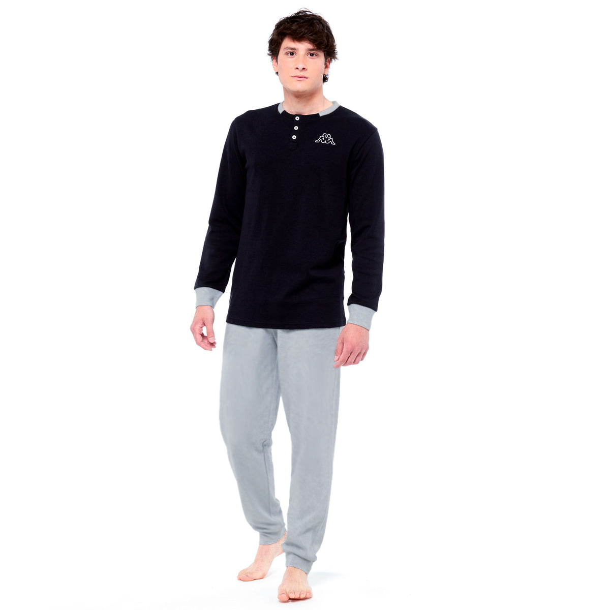 Pigiama uomo Kappa 21262 caldo cotone nero con polsini
