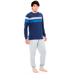 Pigiama uomo Kappa 21264 caldo cotone blu navy con polsini