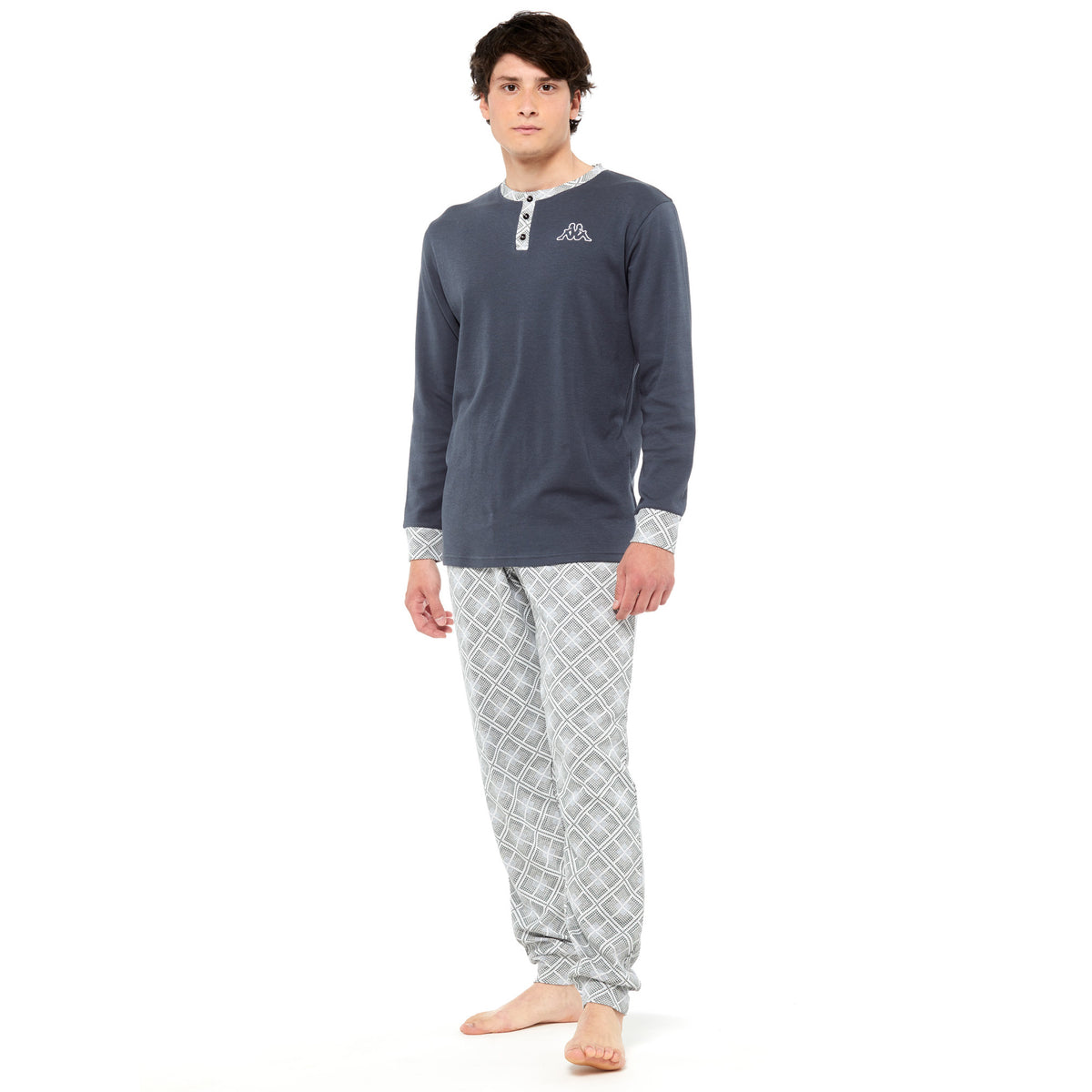 Pigiama uomo Kappa 21417 caldo cotone con polsini grigio rombi