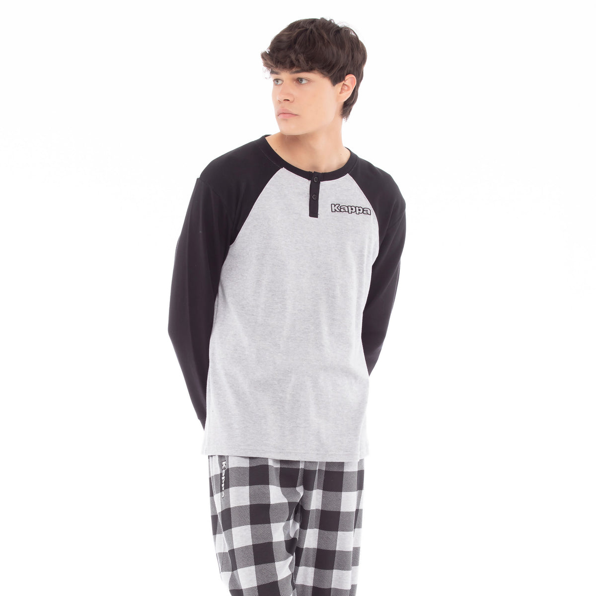 Pigiama uomo Kappa KMW22105 caldo cotone scacchi grigio melange