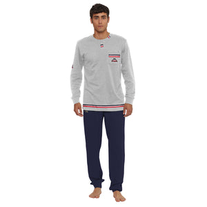 Pigiama uomo in caldo cotone scollo a serafino e taschino con logo Kappa KMW24612