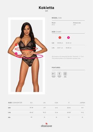 Coordinato in pizzo sexy Kokietta 2 pezzi reggiseno + slip