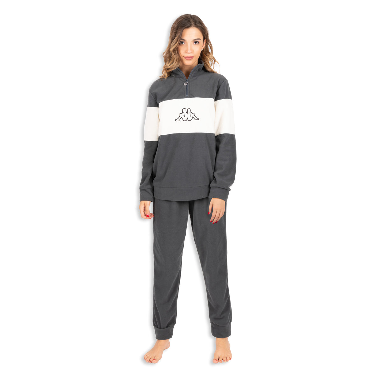 Pigiama donna invernale kappa 21394 grigio piombo in pile