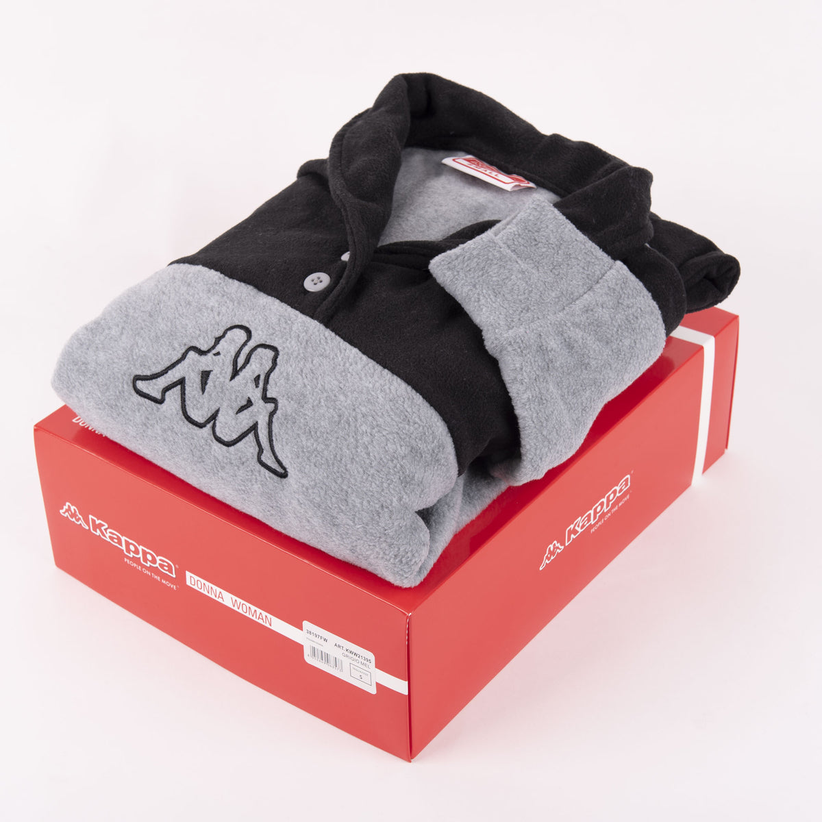 Pigiama donna collo a scialle in pile Kappa nero grigio 21395