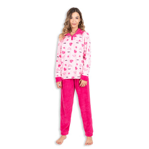 Pigiama donna coral caldo morbido a collo alto Kappa 21703 rosa