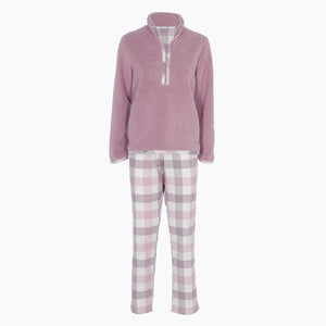 Pigiama donna in caldo pile sherpa maglia scollo a serafino con zip Lovable L0DNK