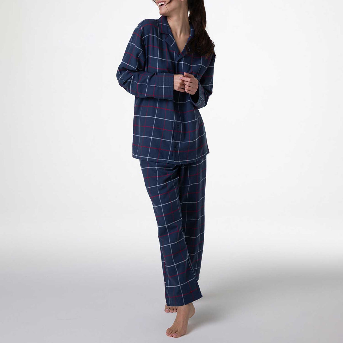 Pigiama donna maglia aperta in cotone di flanella Lovable L0DNS
