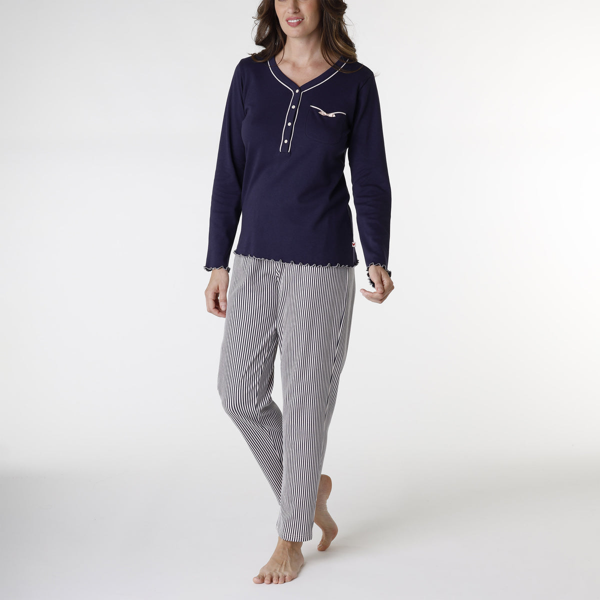 Pigiama Donna maglia aperta in caldo cotone Lovable L0DO4
