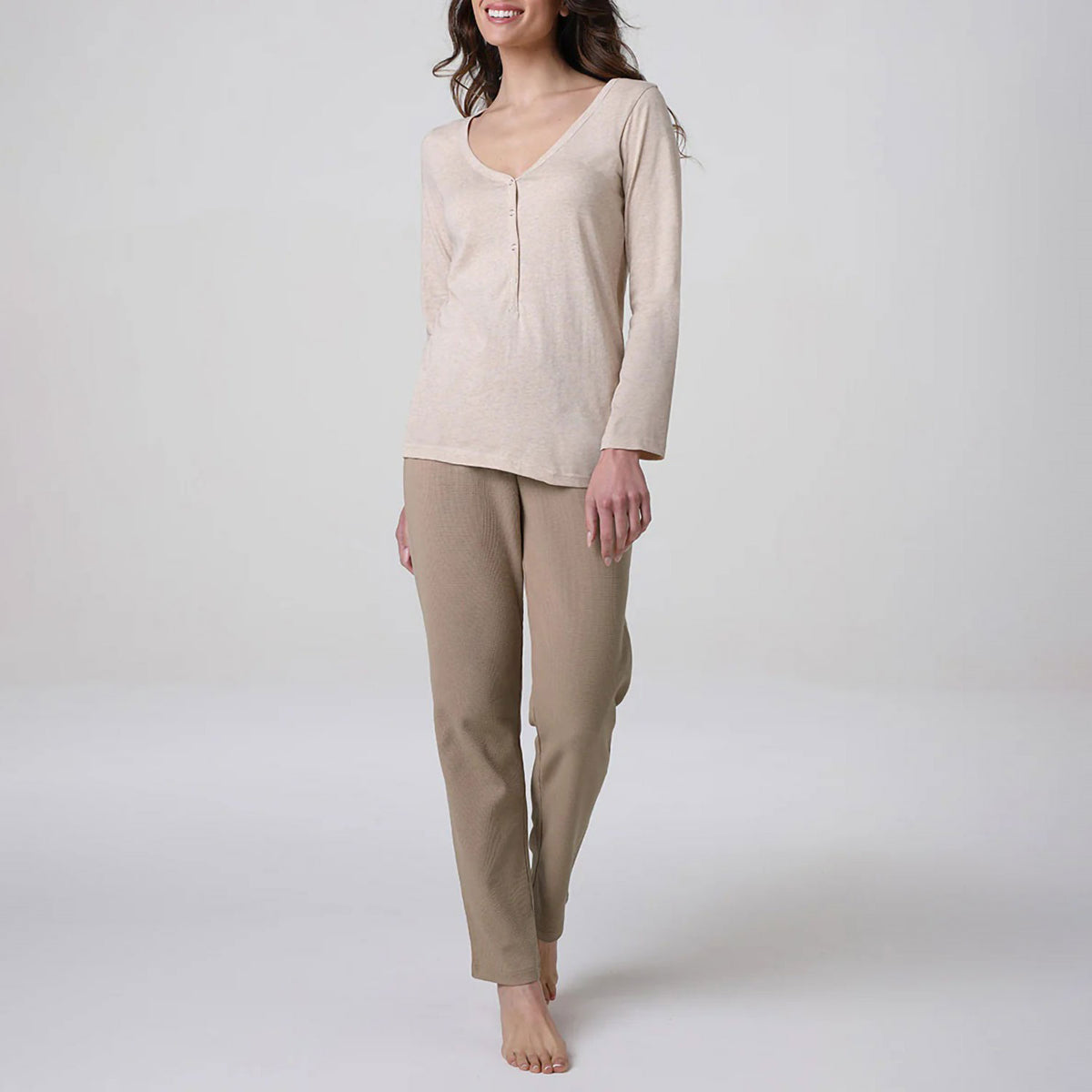 Pigiama donna pantalone effetto waffle cotone Lovable L0ETM