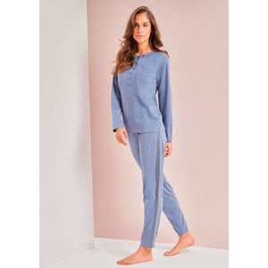 Pigiama donna Laura Biagiotti manica lunga cotone fascia lamè 96370 malva