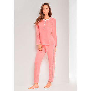 Pigiama donna Laura Biagiotti manica lunga cotone fascia lamè 96370 pesca