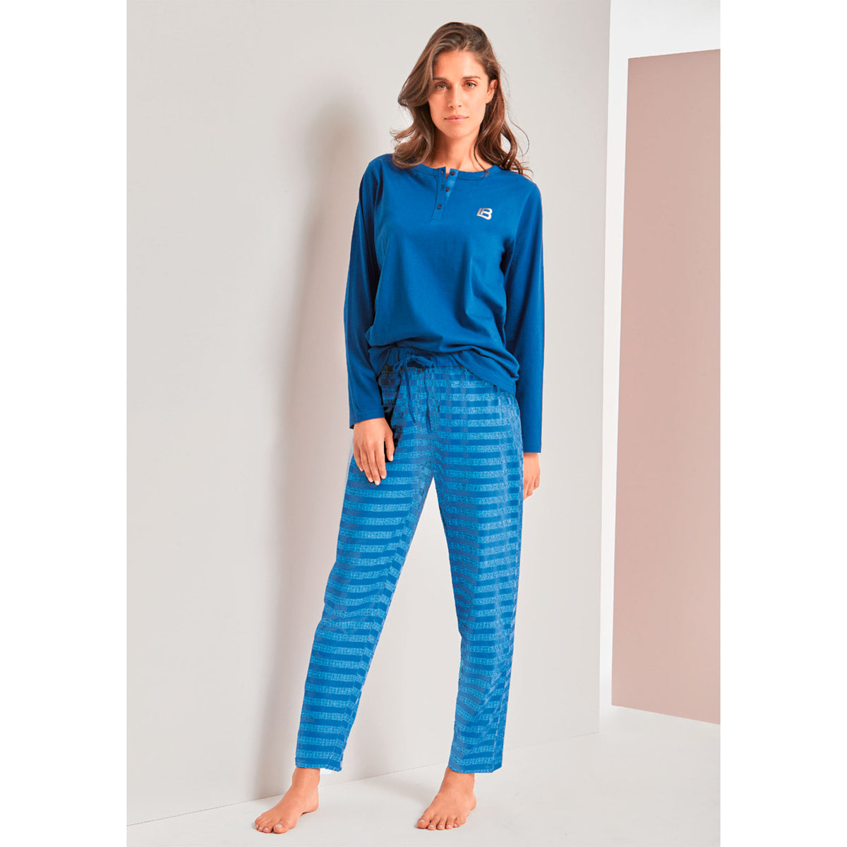 Pigiama donna Laura Biagiotti manica lunga cotone righe 96377 blu