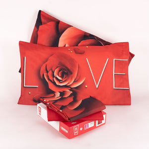 Lenzuola letto rose rosse love Biancaluna set 4 pezzi