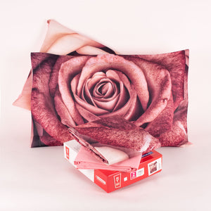 Lenzuola letto matrimoniale Biancaluna sotto con angoli sopra + 2 federe Brody rose