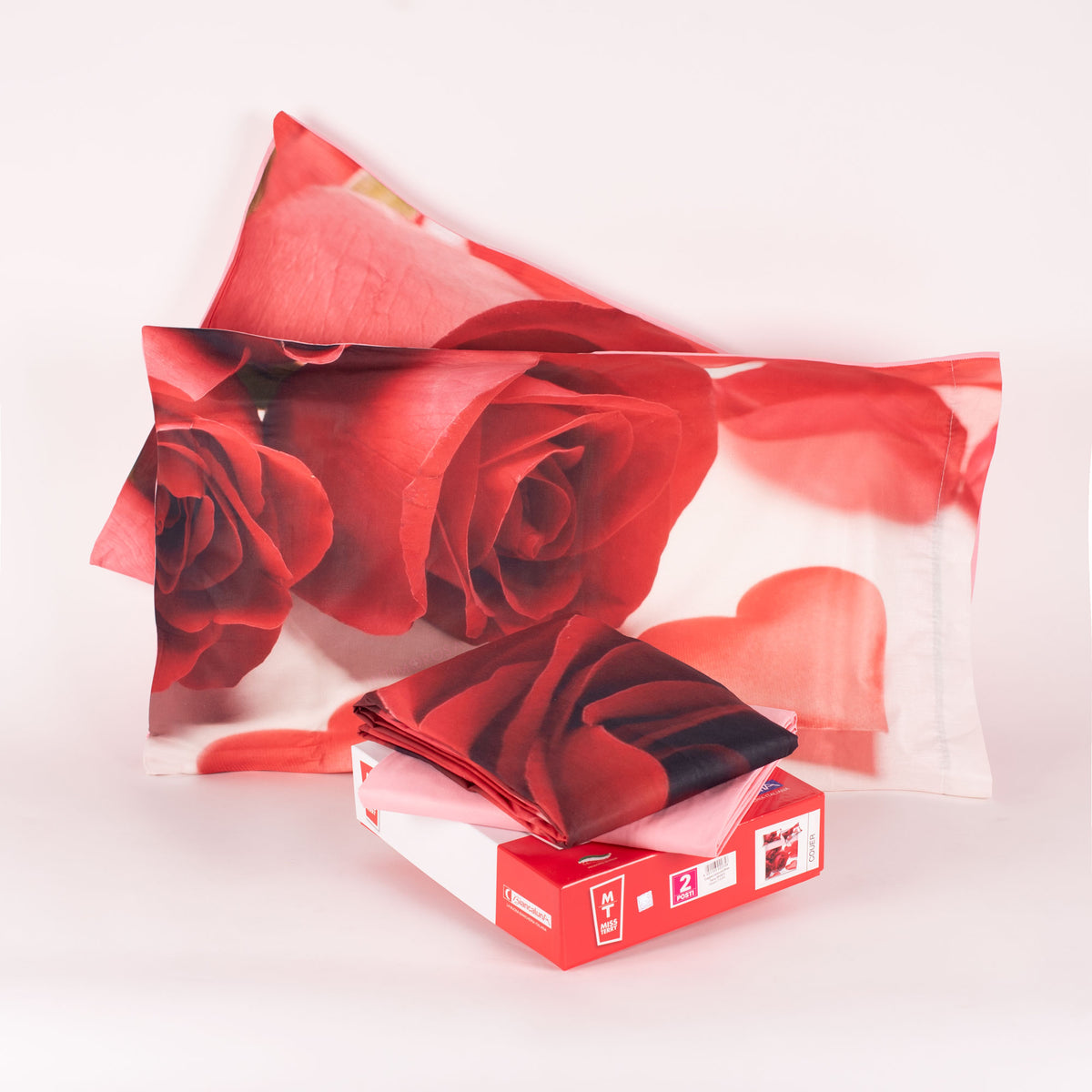 Lenzuola letto rose rosse cuore Biancaluna set 4 pezzi Couer rosso