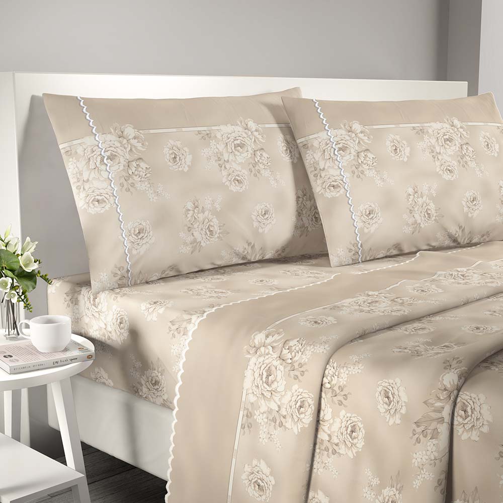 Completo letto Irge matrimoniale cotone con smerlo Praga Bouquet