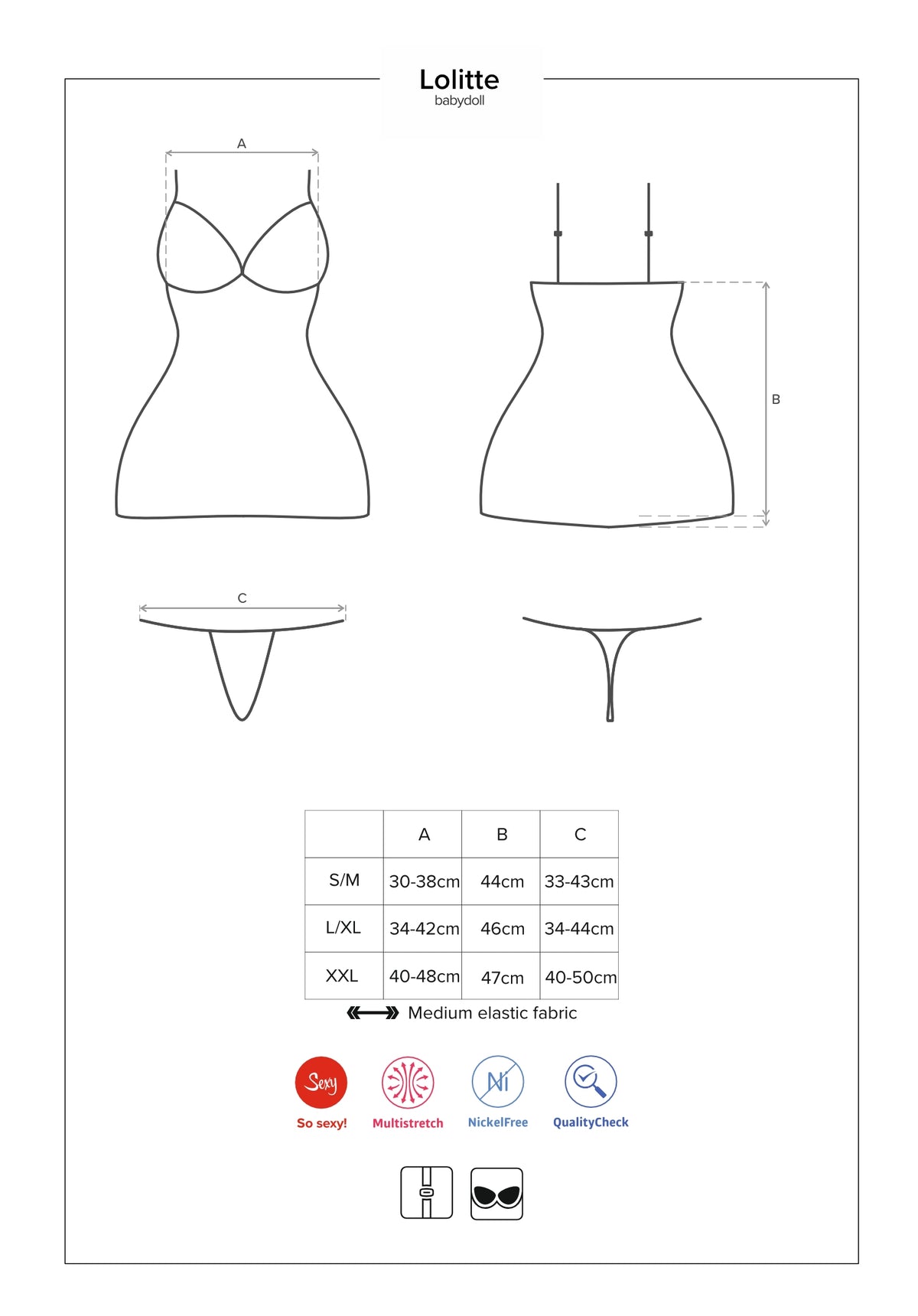 Sexy coordinato Babydoll + perizoma Obsessive Lolitte nero inserti pizzo