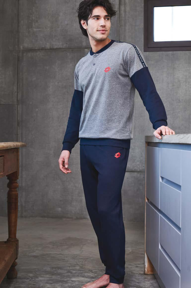 Pigiama uomo invernale stile tuta Lotto lp6024 grigio caldo cotone