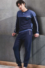 Pigiama uomo invernale Lotto lp6028 blu in caldo cotone