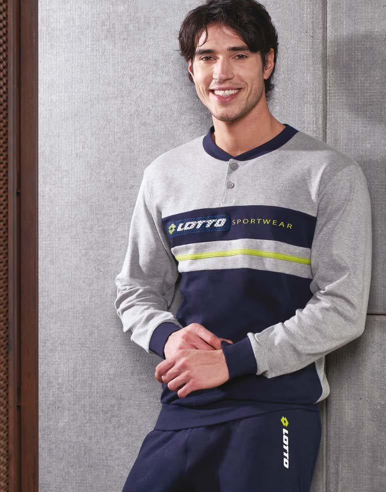 Pigiama uomo tuta invernale Lotto lp6029 grigio in caldo cotone