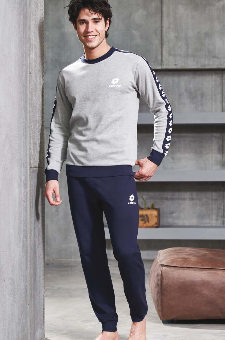 Pigiama uomo tuta invernale Lotto lp6032 grigio caldo cotone