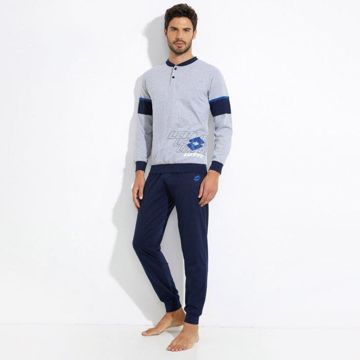 Pigiama uomo cotone leggero Lotto grigio blu sportivo LP1044