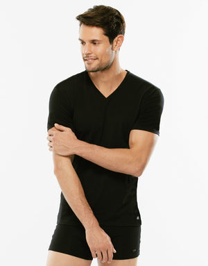 Maglia uomo mezza manica Lovable LVB scollo a V stretch L05XW nero