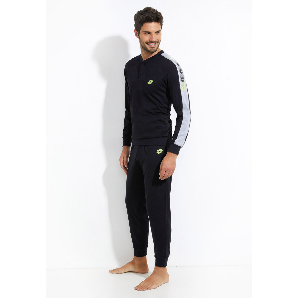 Pigiama uomo a serafino cotone leggero nero Lotto LP1052
