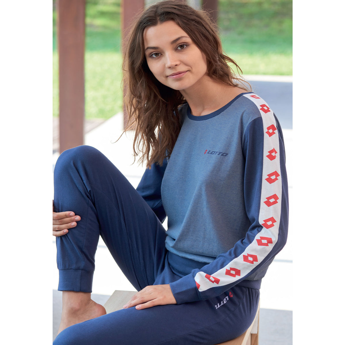 Pigiama donna Lotto LP3030 lungo cotone denim melange