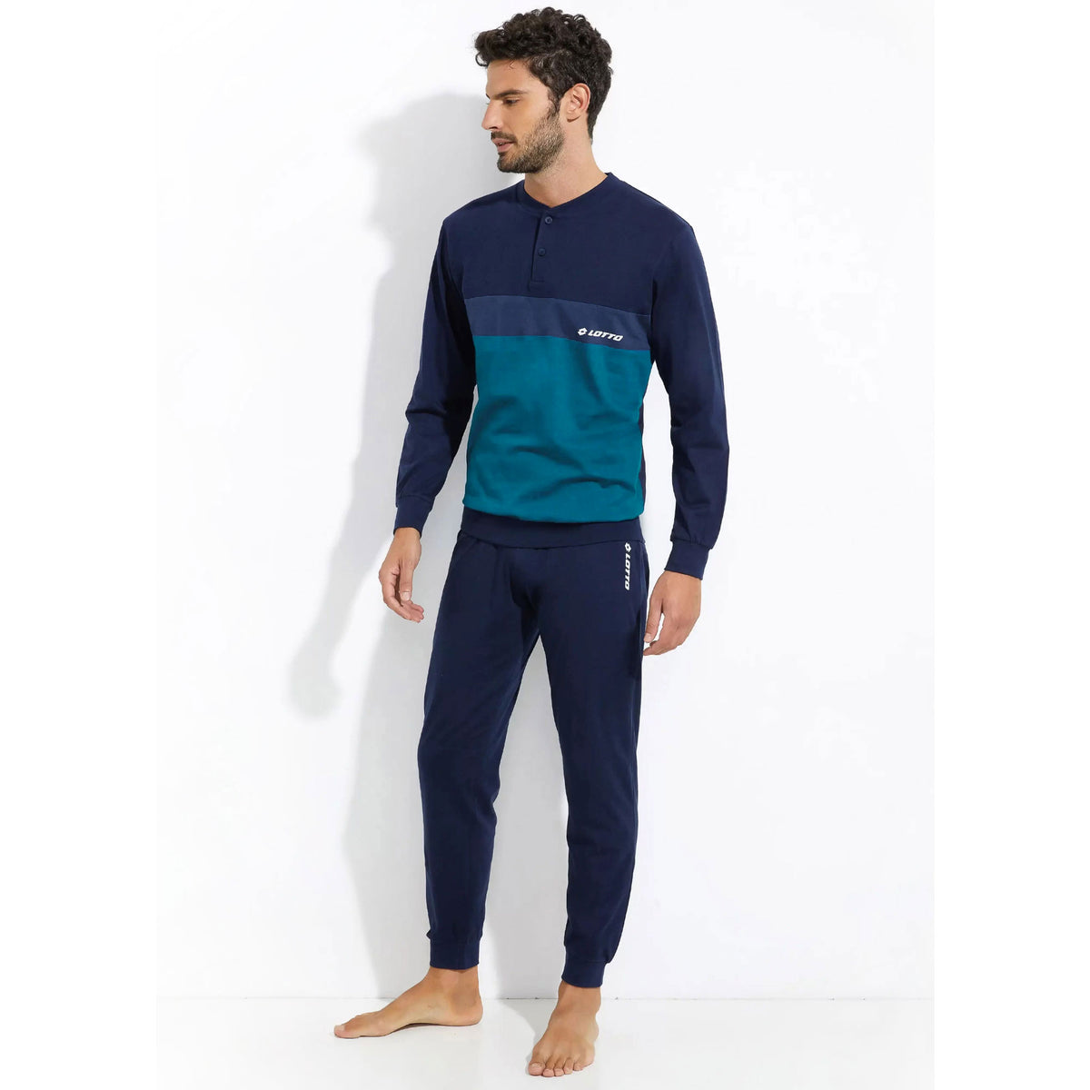 Pigiama uomo lungo con polsini cotone Lotto blu ottanio LP1048