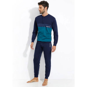 Pigiama uomo lungo con polsini cotone Lotto blu ottanio LP1048