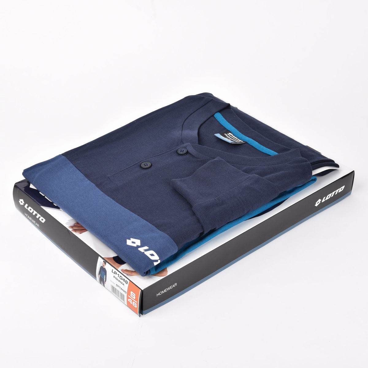 Pigiama uomo lungo con polsini cotone Lotto blu ottanio LP1048