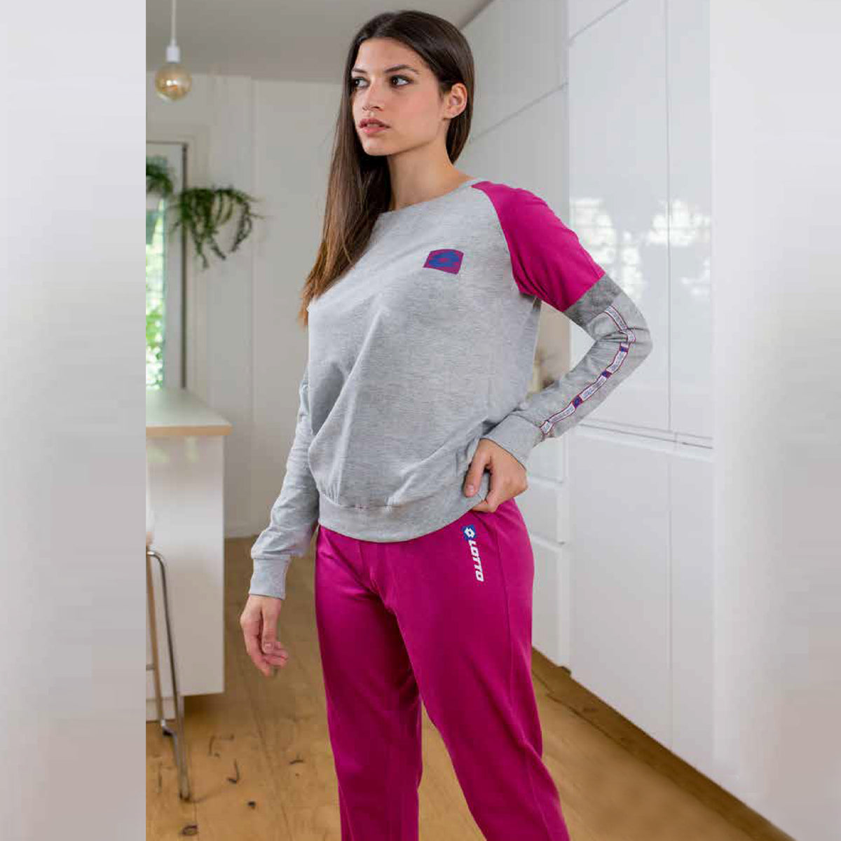 Pigiama donna Lotto LP5134 sportivo cotone grigio melange fuxia