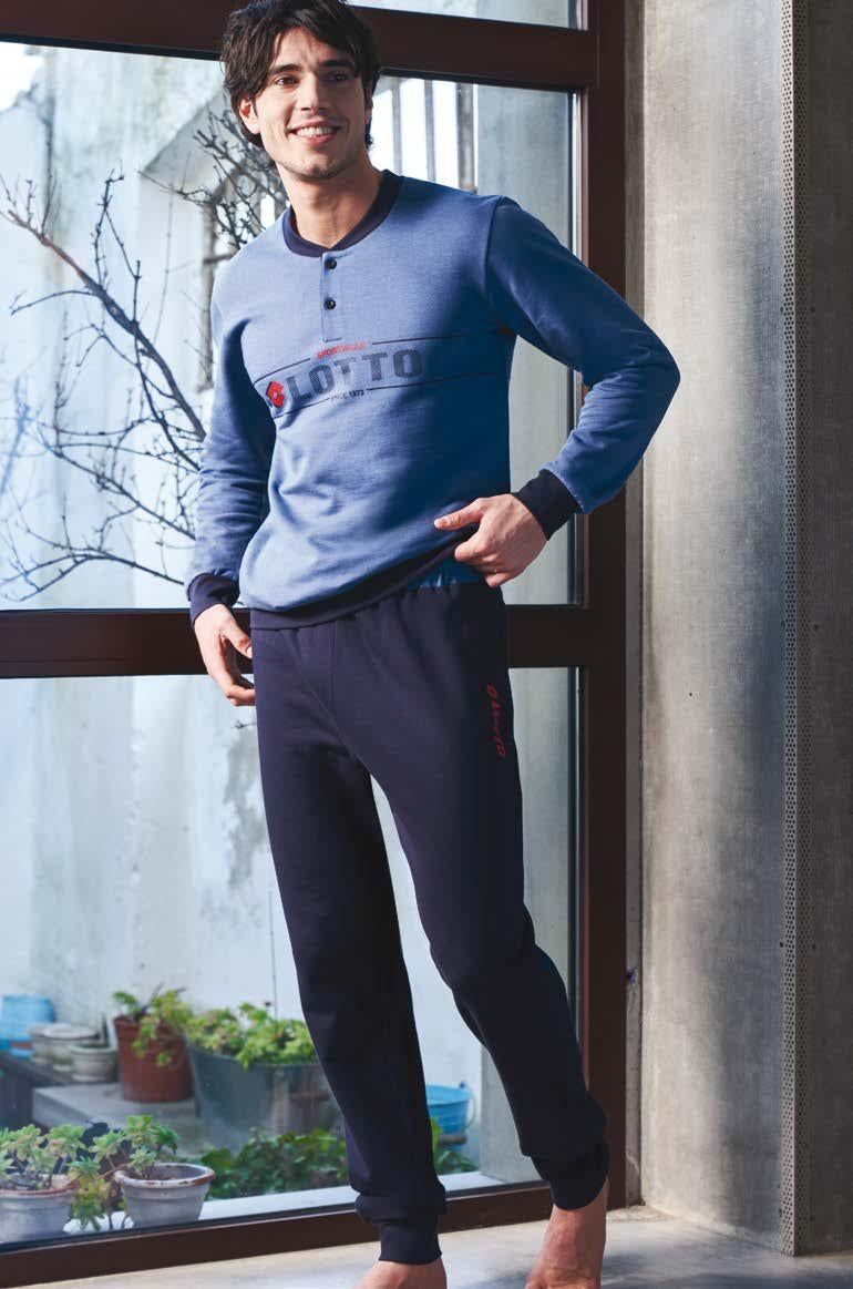 Pigiama uomo Lotto lp6034 invernale cotone felpato bluette