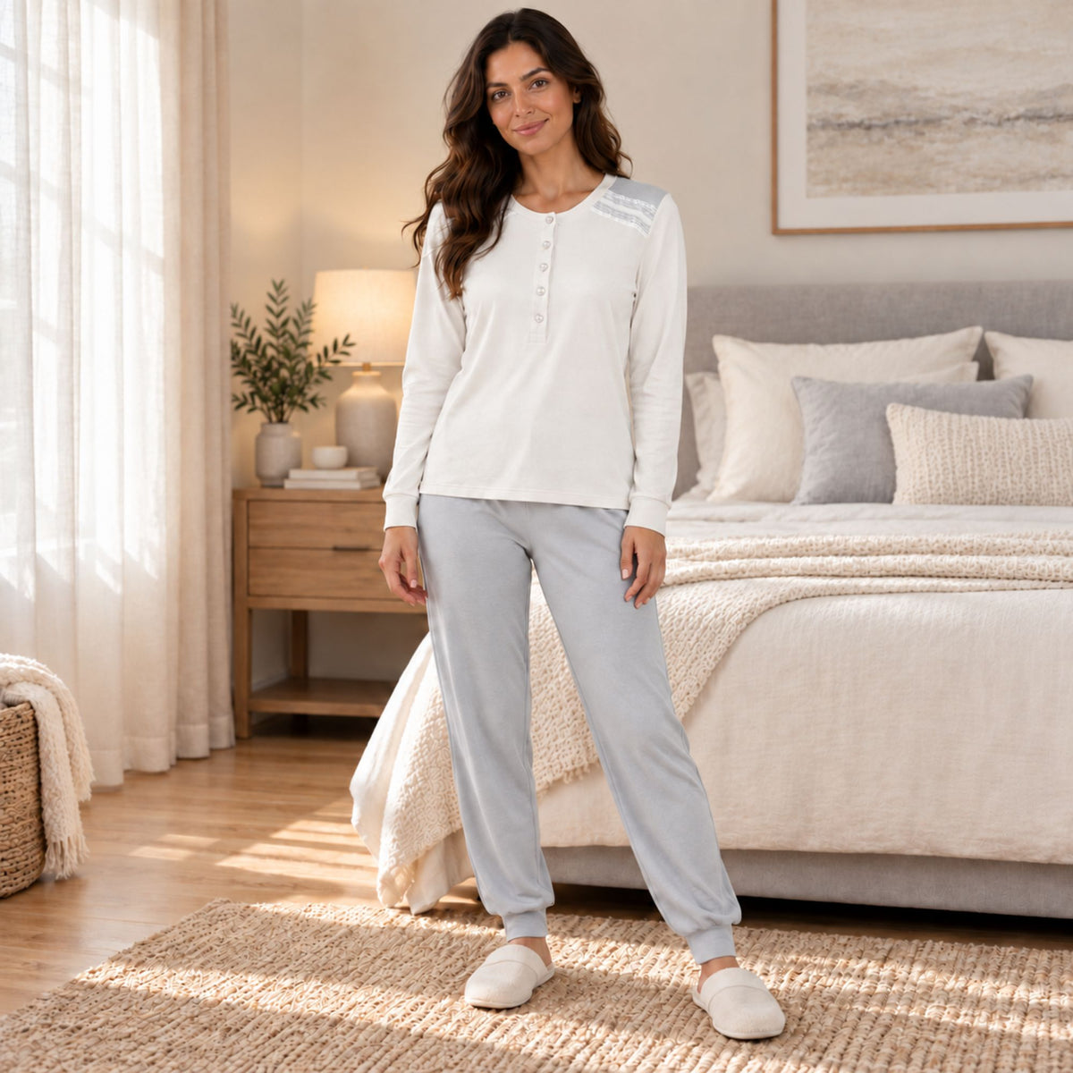 Pigiama donna scollo a serafino caldo cotone Lunatica 62126
