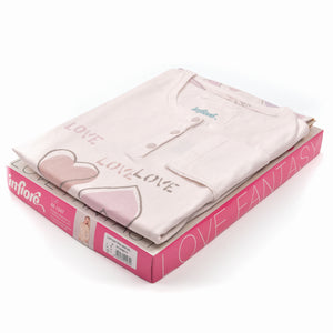 Pigiama donna cotone 100% Infiore 1247 fiori cuori rosa chiarissimo