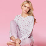 Pigiama donna cotone Infiore 1283 cuori rosa malva