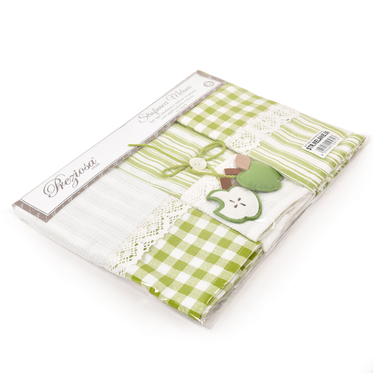 Set da 3 strofinacci Preziosa Melanie 06 100% cotone naturale con pizzo