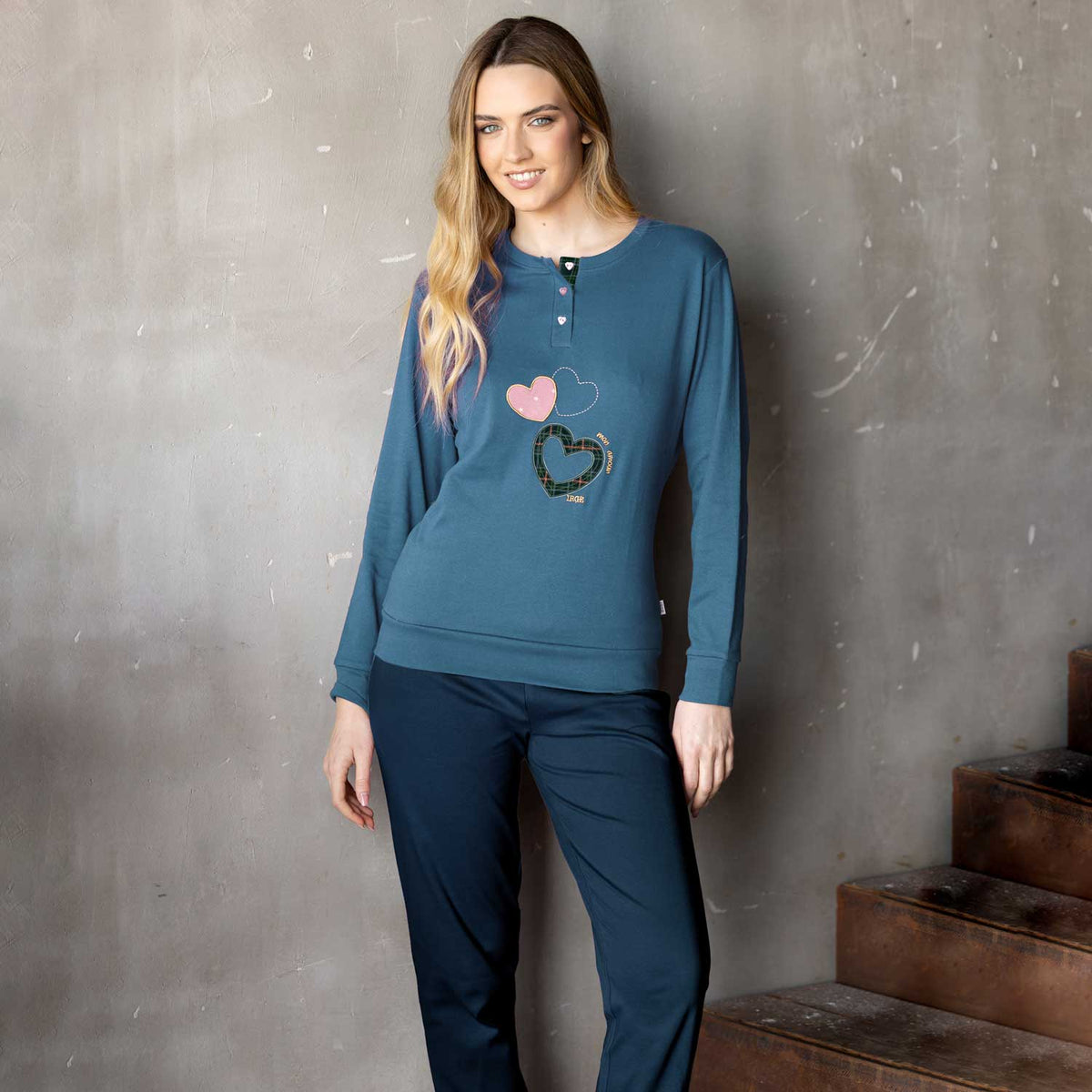 Pigiama donna cuoricini caldo cotone Irge MII2414