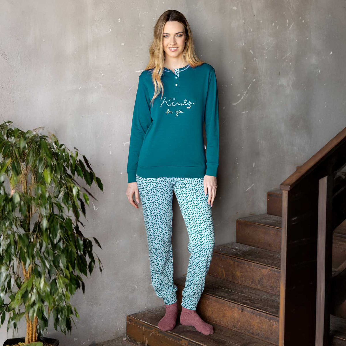 Pigiama donna caldo cotone cuoricini Irge MII2416