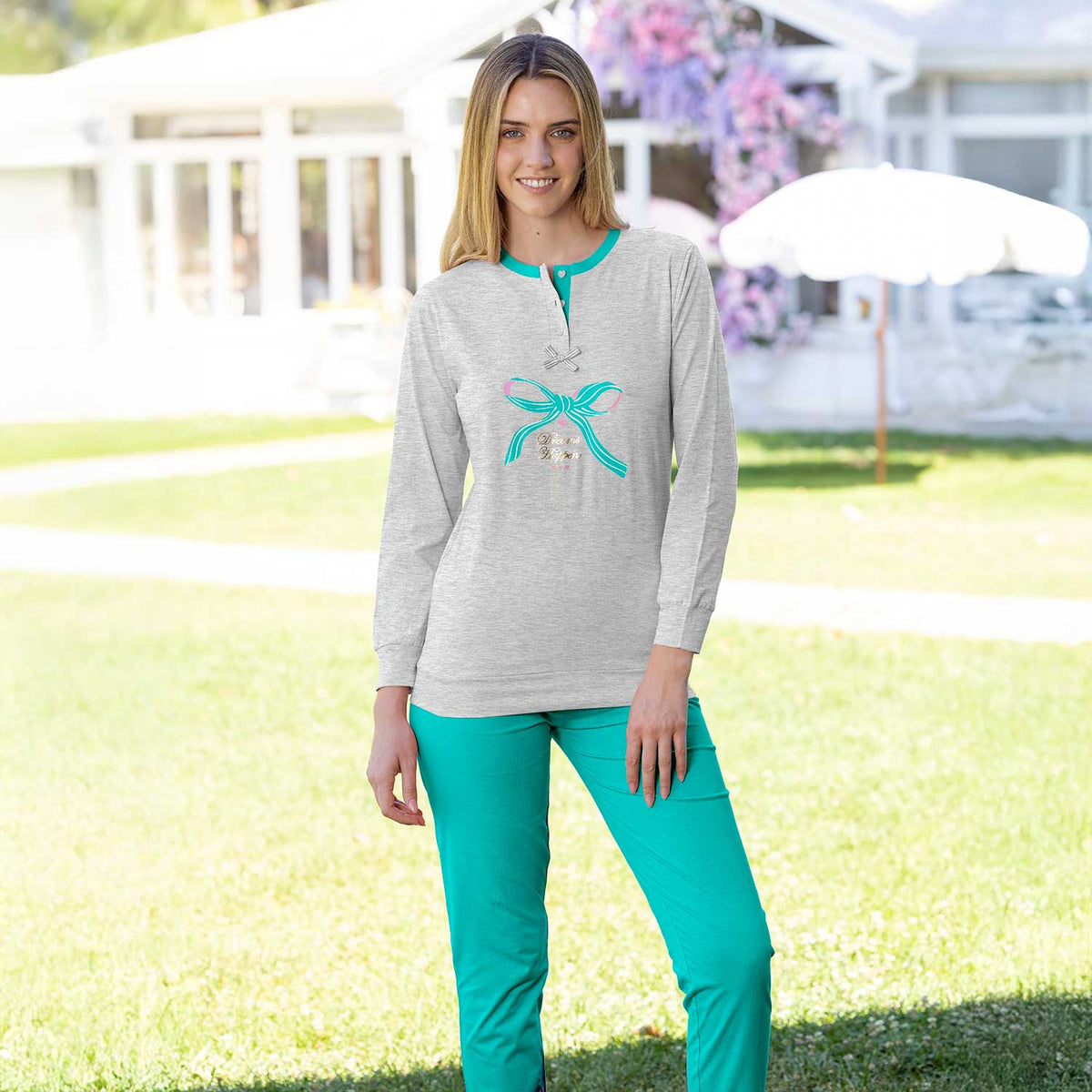 Pigiama donna con fiocchetto cotone primaverile Irge MII2606